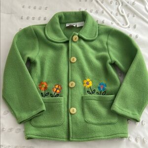 Green Fleece Jacket with Floral Embroidery